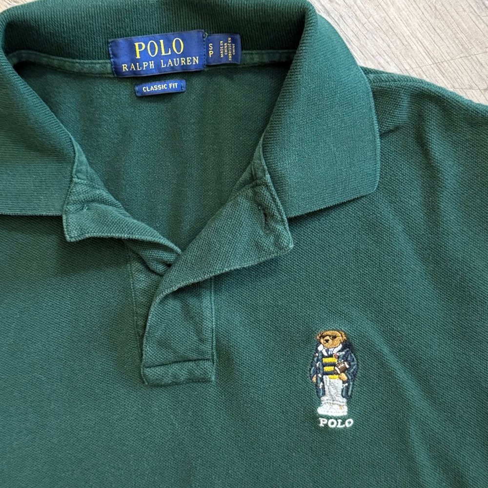 Polo by Ralph Lauren Forest Green Polo Shirt with Bear Embroidery - Picture 3 of 7